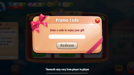 The promo code redeem screen in Bingo Blitz.