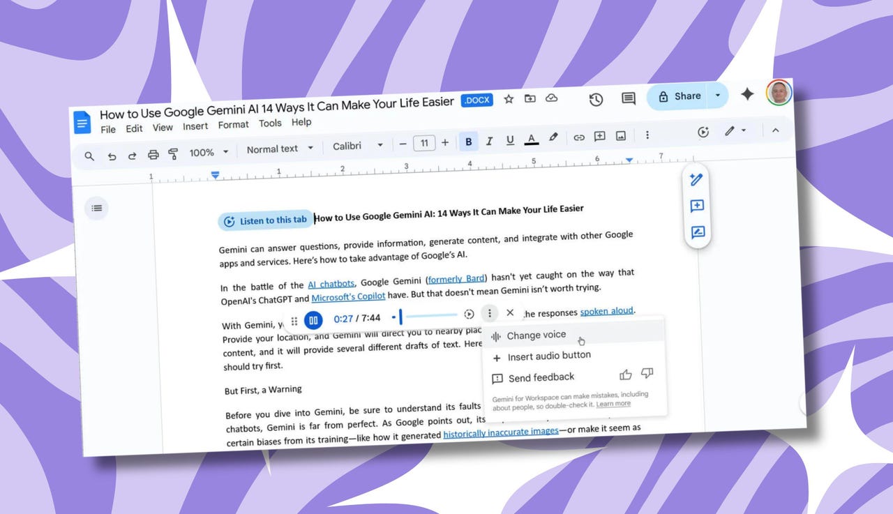 You can now listen to your Google Docs documents read aloud via AI - here's how