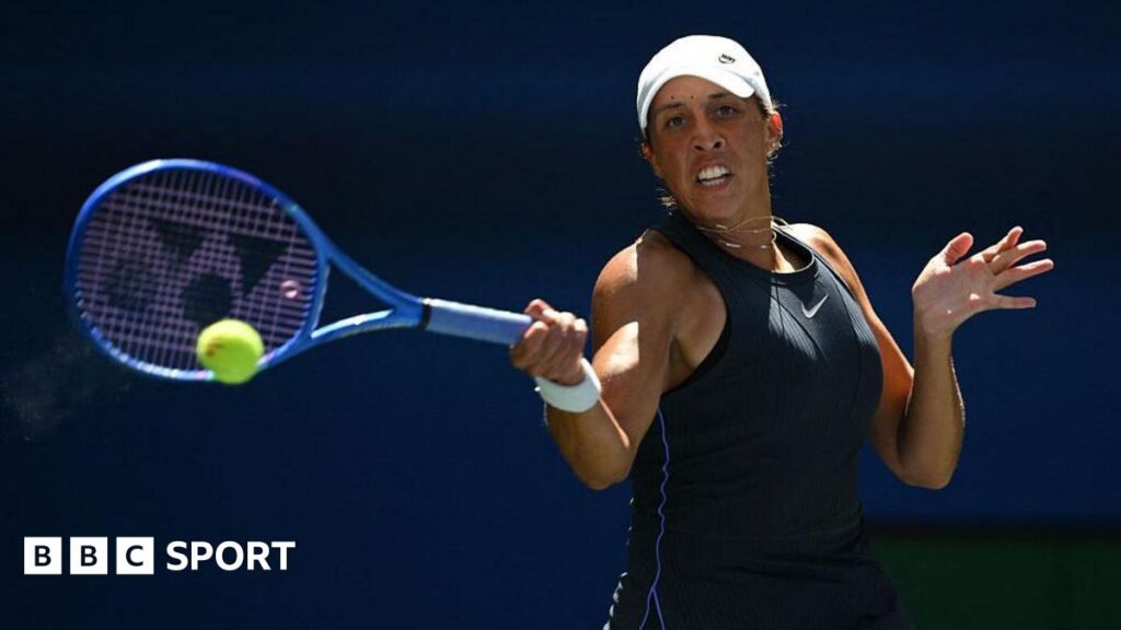 Madison Keys looks to hit a big forehand at the US Open