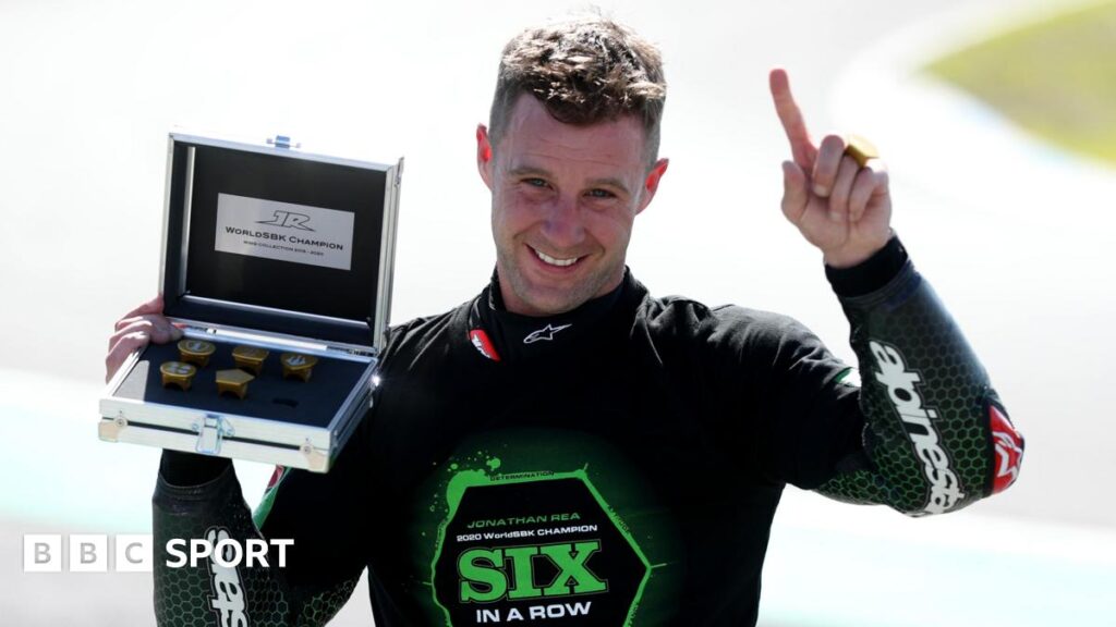 Jonathan Rea celebrating his sixth title in a row
