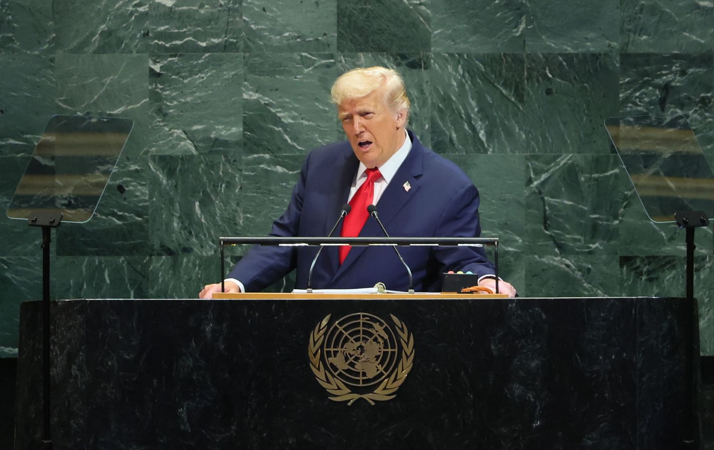 President Donald Trump speaks during the United Nations General Assembly at the United Nations headquarters on September 23, 2025, in New York City.