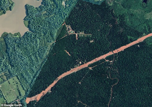 Images have shown the eight-mile highway cutting through swathes of lush forest greenery, but the Brazilian government have defended the building practices as 'sustainable'