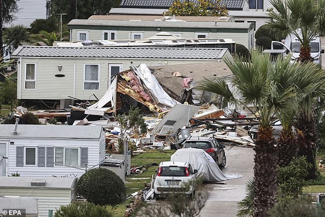 Officials confirmed the victim was caught up in the violent winds that tore through the site this morning