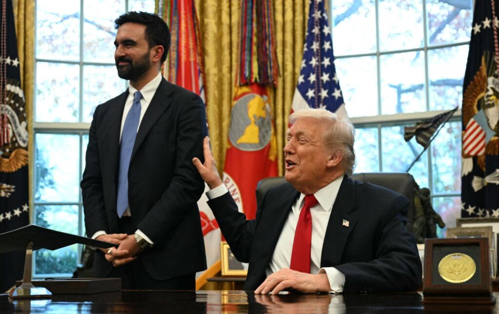Donald Trump (R) meets with New York Mayor-elect Zohran Mamdani in the Oval Office of the White House in Washington, DC, on November 21, 2025.