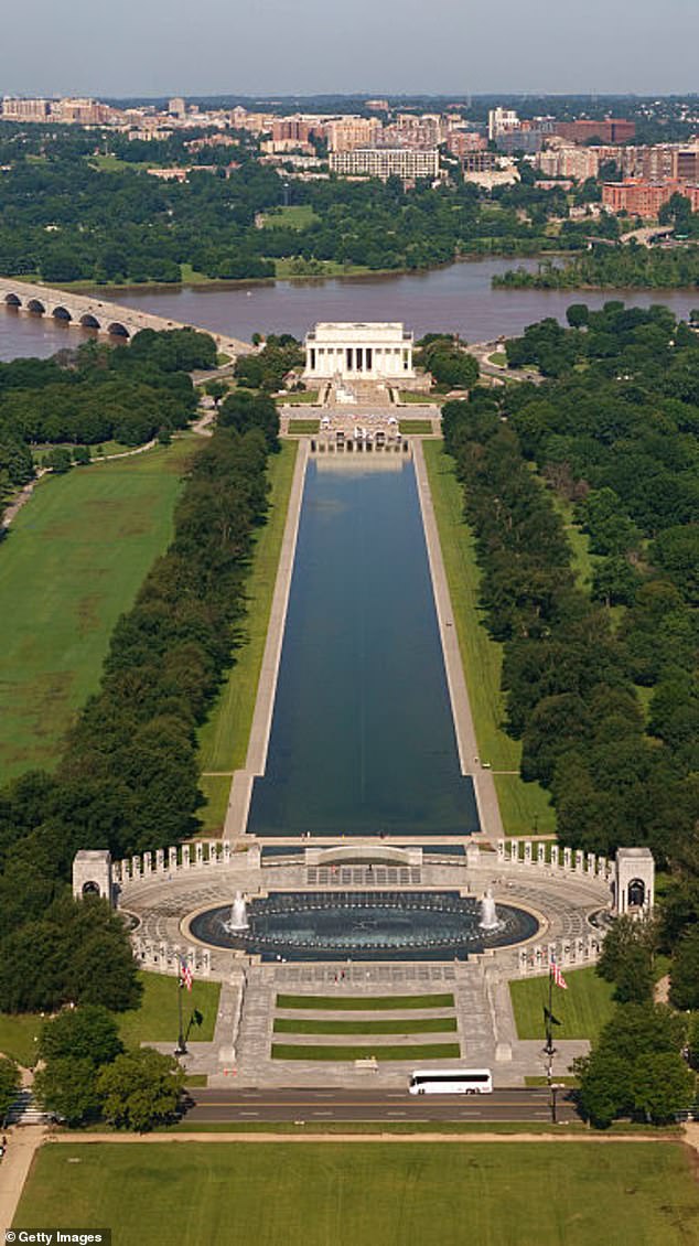 The National Park Service said 8.5million people visited the Lincoln Memorial in 2024. The pool, which was completed in 1923, is the largest reflecting pool in Washington