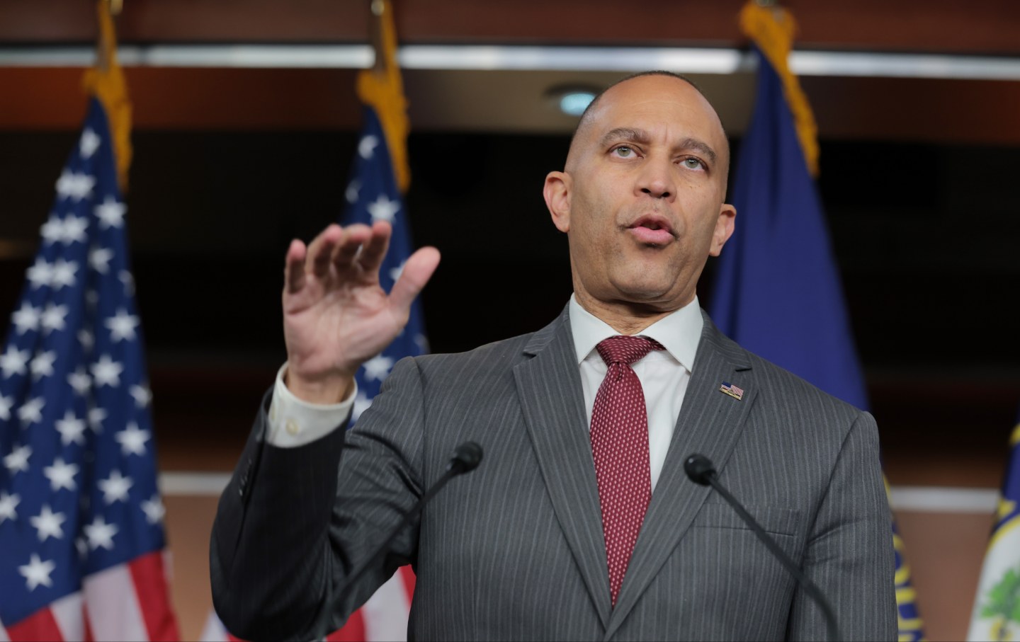 House minority leader Hakeem Jeffries speaks at a news conference at the Capitol on December 1, 2025.