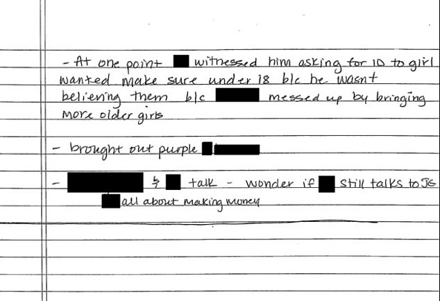 There were also shocking notes released in the files, details of which were also redacted