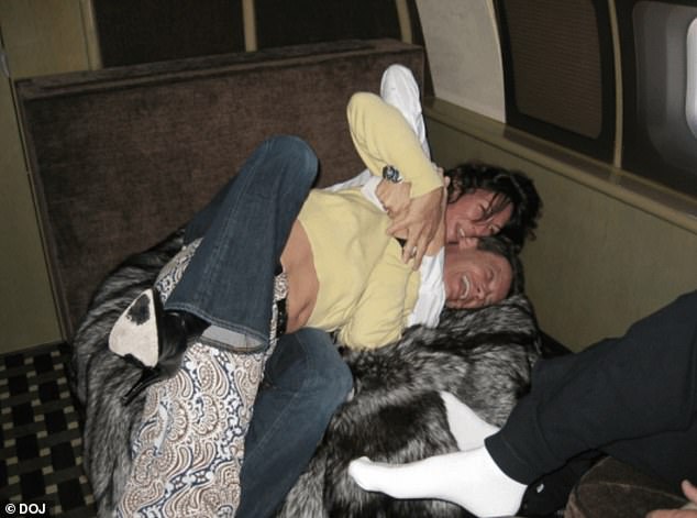 Ghislaine Maxwell is seen wrestling and laughing with a man who appears to be Jean-Luc Brunel