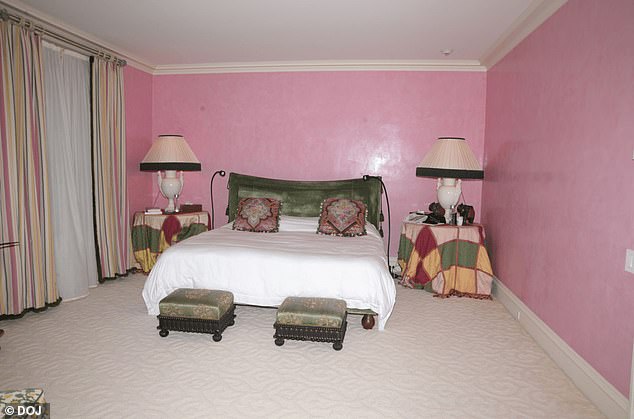 A pink-walled bedroom is pictured as part of the Epstein files