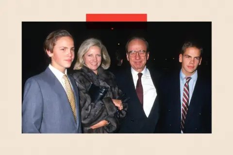 Ron Galella Collection via Getty Images (L-R) James Murdoch, Anna Murdoch, Rupert Murdoch and Lachlan Murdoch from 1987