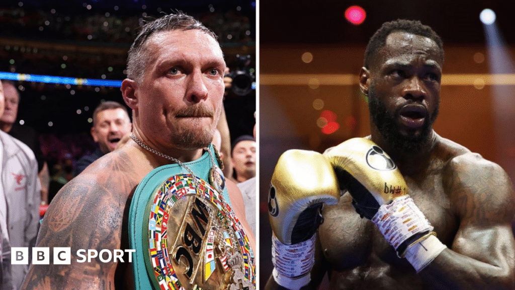A side-by-side of Oleksandr Usyk and Deontay Wilder