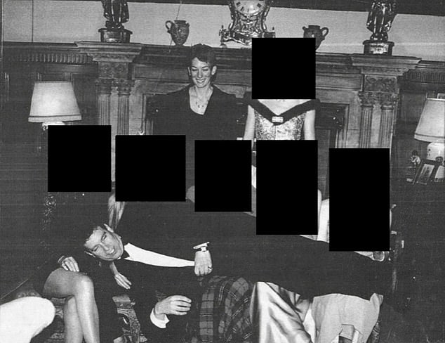 Andrew Mountbatten-Windsor is seen lying across women at a black-tie event with Maxwell