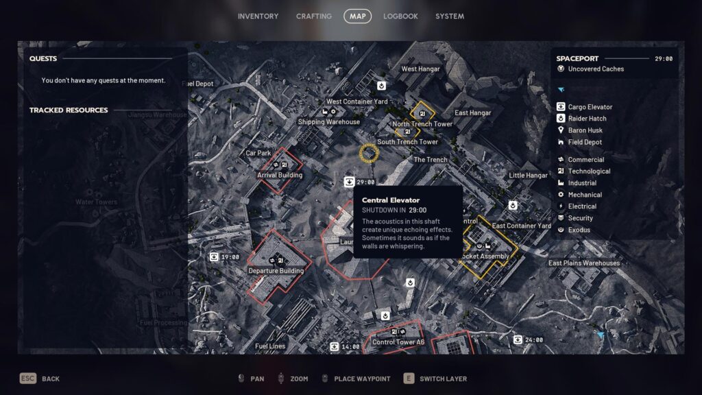 A map shows a key location on Spaceport.
