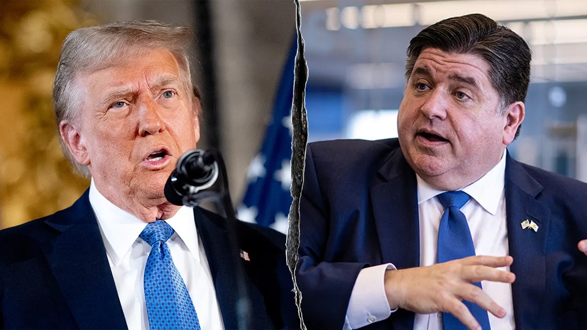 President Donald Trump, left, Illinois Gov. JB Pritzker, right.