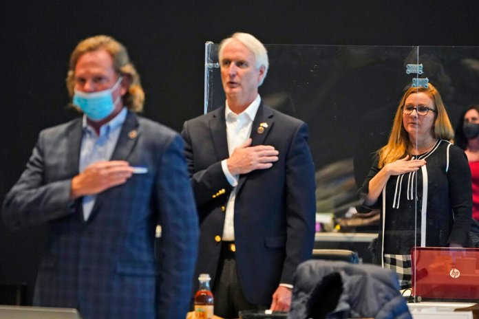 Virginia State Sens. Bill DeSteph, Mark Peake, and Amanda Chase.