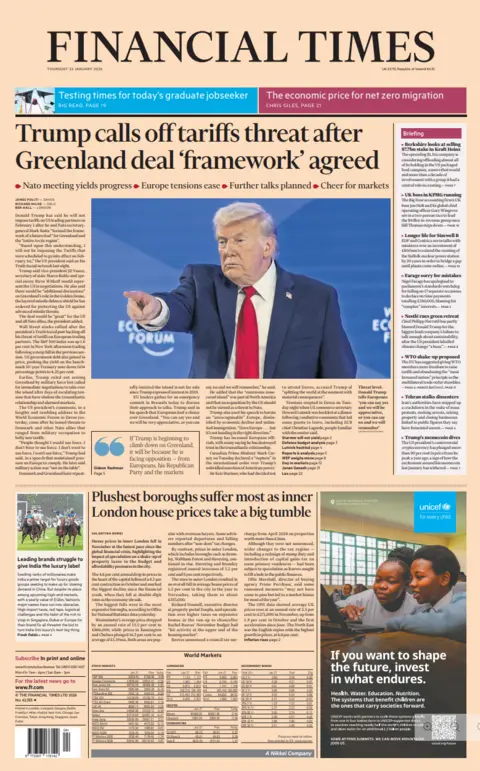 The headline on the front page of the Financial Times reads: 