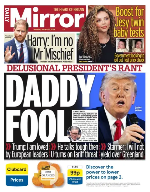 The headline on the front page of the Daily Mirror reads: 