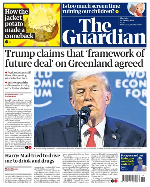 The headline on the front page of the Guardian reads: 