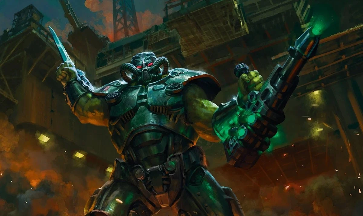 A Super Mutant wears Power Armor.