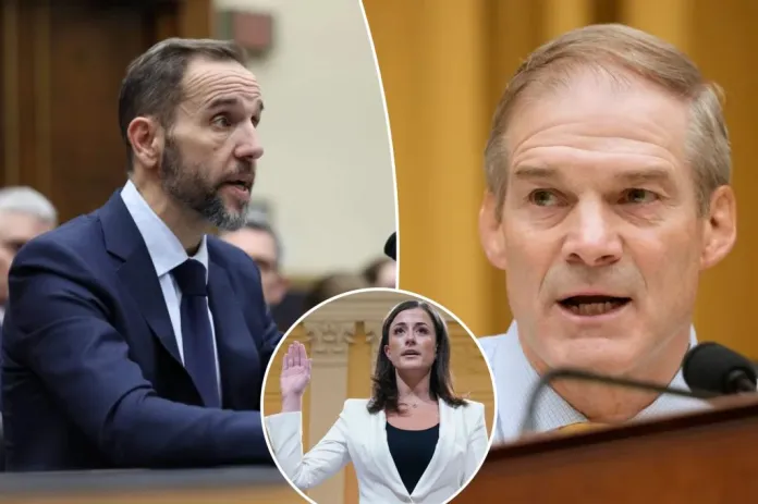 A collage of former Justice Department special counsel Jack Smith, Rep. Jim Jordan (R-OH), and former White House aide Cassidy Hutchinson.