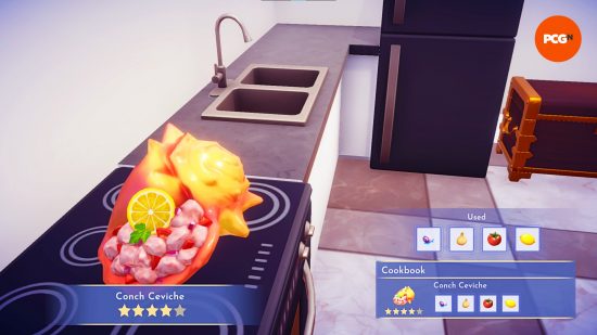 A Conch-Ceviche, one of the Dreamlight Valley Eternity Isle recipes.