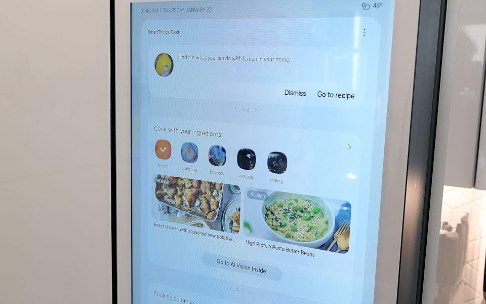 Samsung also uses AI to suggest recipes based on ingredients you already have in the fridge. You can even specific things like food preferences and dietary restrictions. 