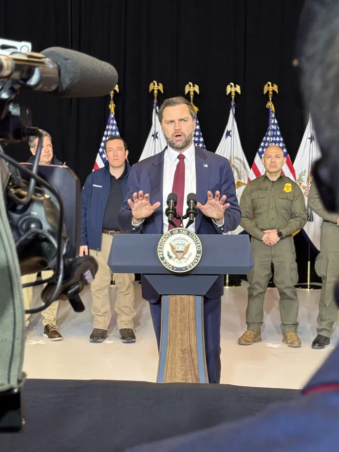Vice President JD Vance addresses the media following a closed-door meeting with immigration officials in Minneapolis, Minnesota (Washington Examiner/Christian Datoc)