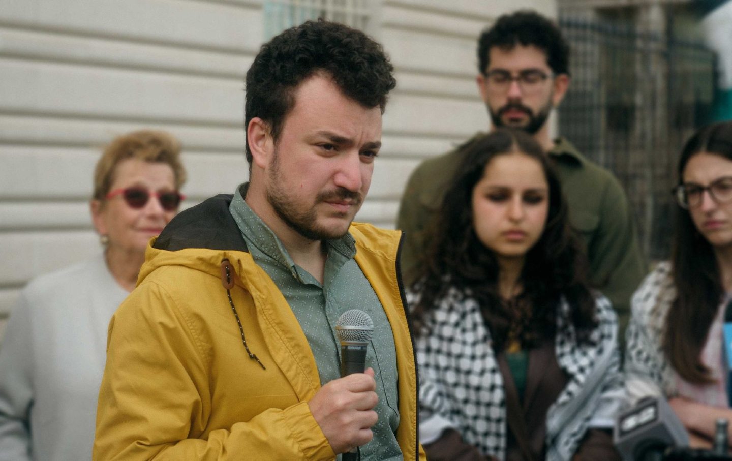 A film still of Mahmoud Khalil from the documentary “The Encampments,” directed by Michael T. Workman and Key Pritsker.