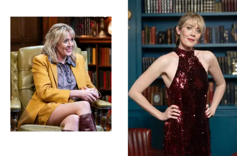 Frankie, finalist in The Traitors, series 3, wears yellow shorts for Colonel Mustard and a red sequined dress for Miss Scarlett