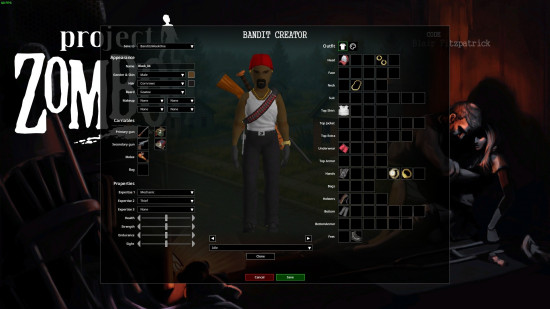 A customization screen from Bandit Creator, one of the best Project Zomboid mods.