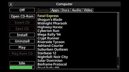 Project Zomboid mods: a retro computer screen shoing a list of available programs.