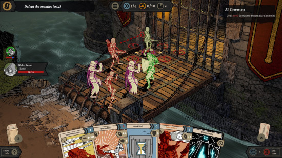 Skeletons and knights battle in Knights in Tight Spaces, one of the best turn-based strategy games.