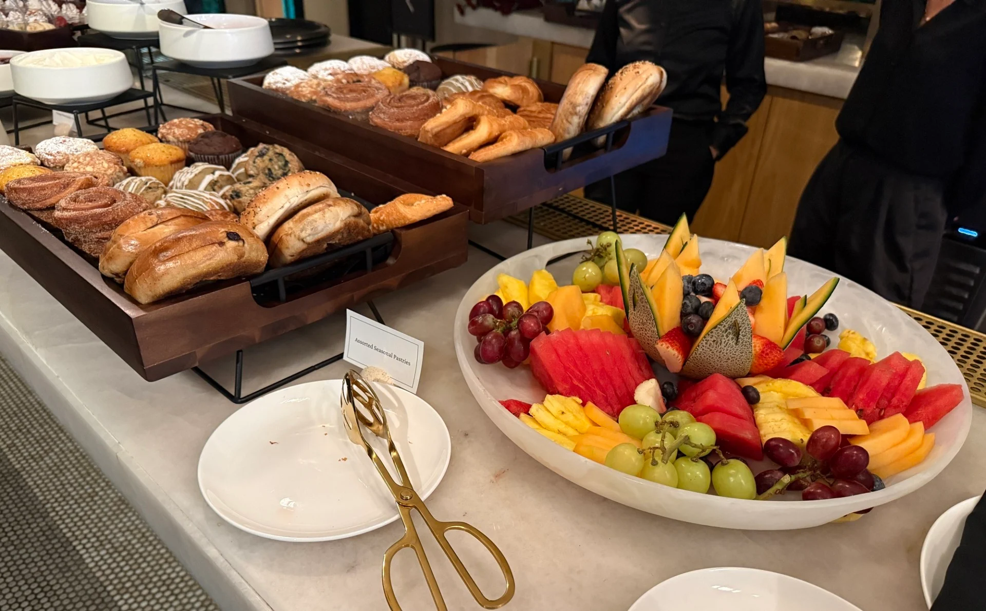 Food is arranged on a table. 