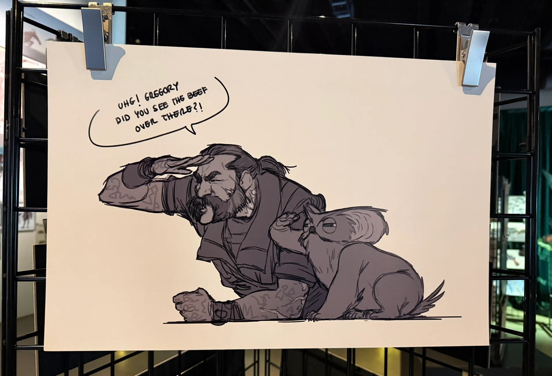 Art hangs at an event. 