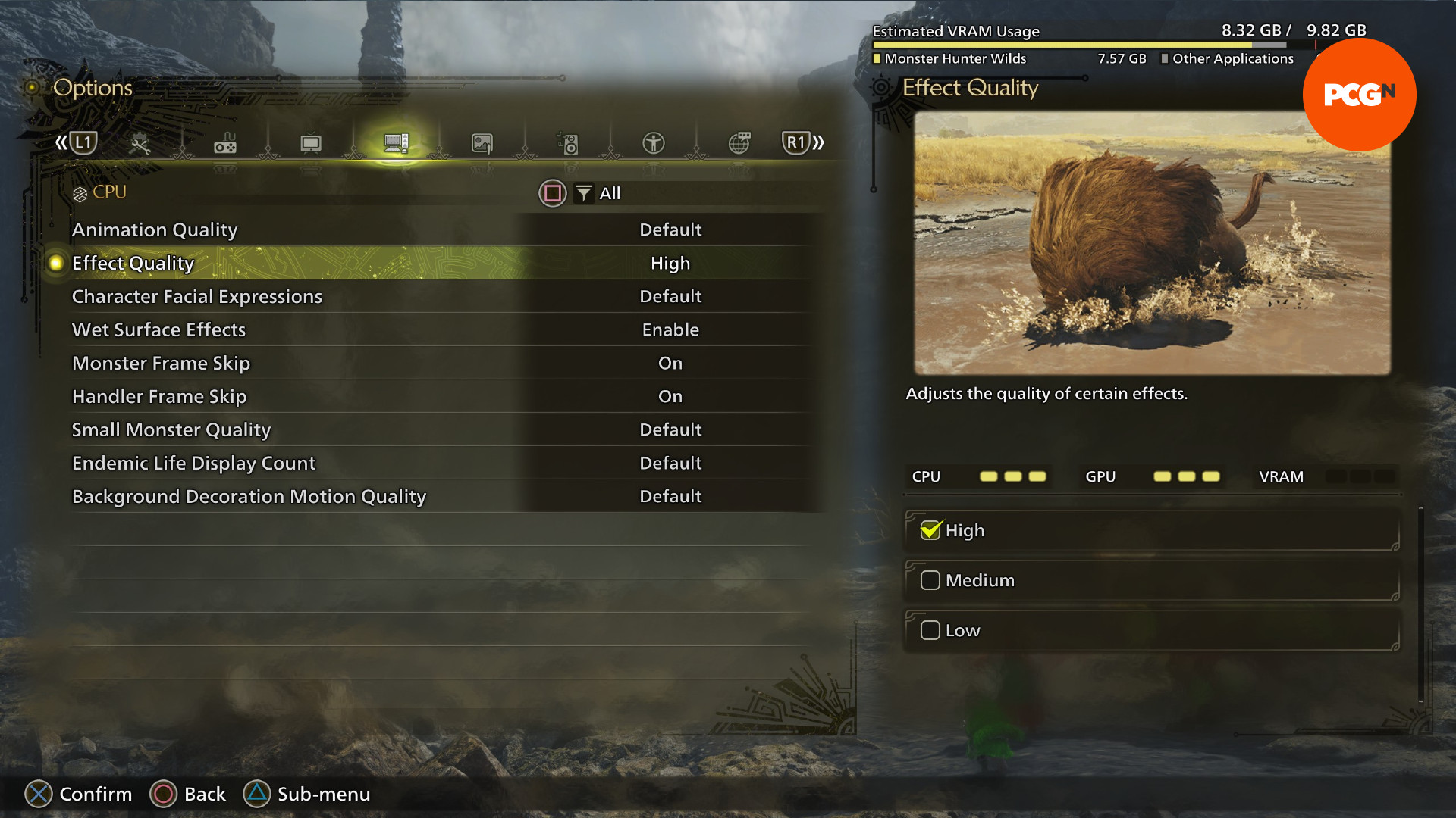 Monster Hunter Wilds update - the new CPU settings menu.