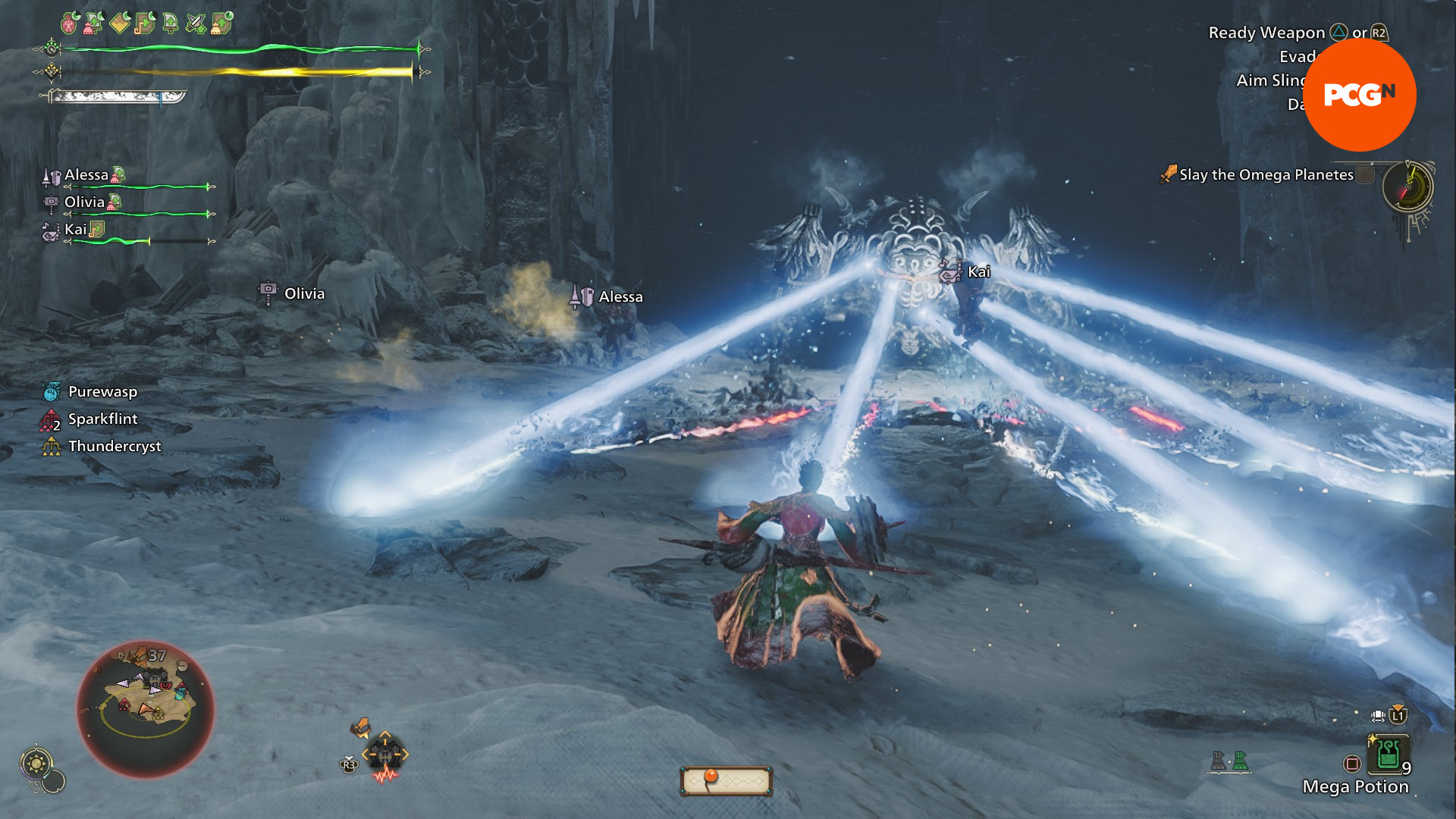 Monster Hunter Wilds update - A squad battles Omega Planetes.