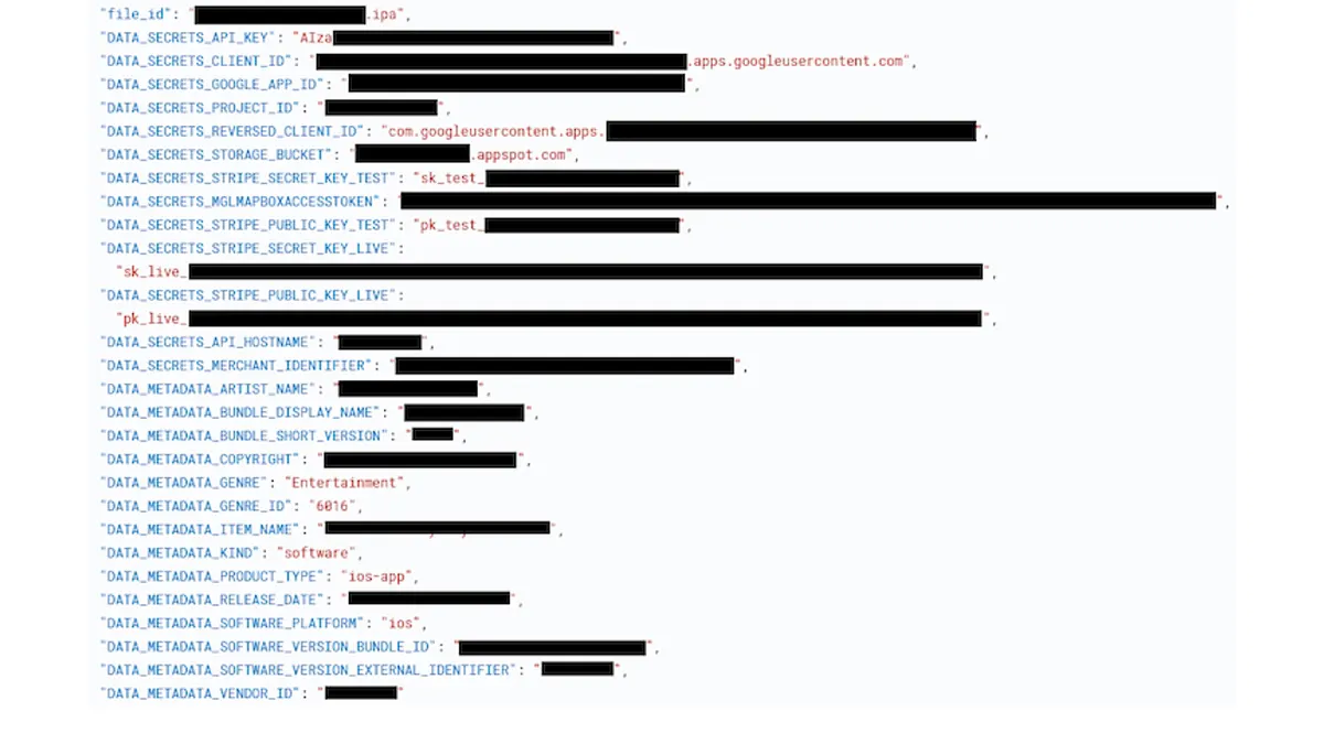 Lines of code that could hold sensitive information