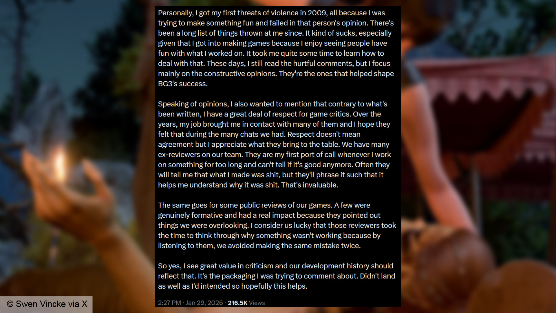 Baldur's Gate 3 boss Swen Vincke: 