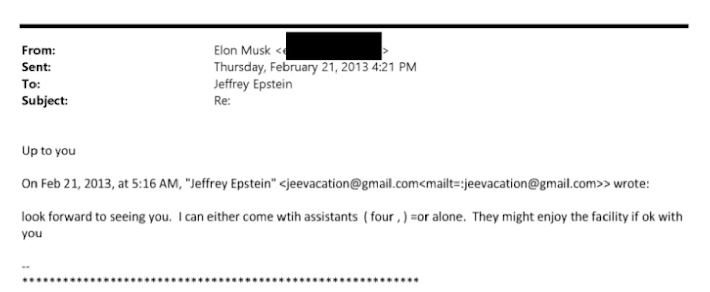 Emails between Elon Musk and Jeffrey Epstein in Feb. 2013.