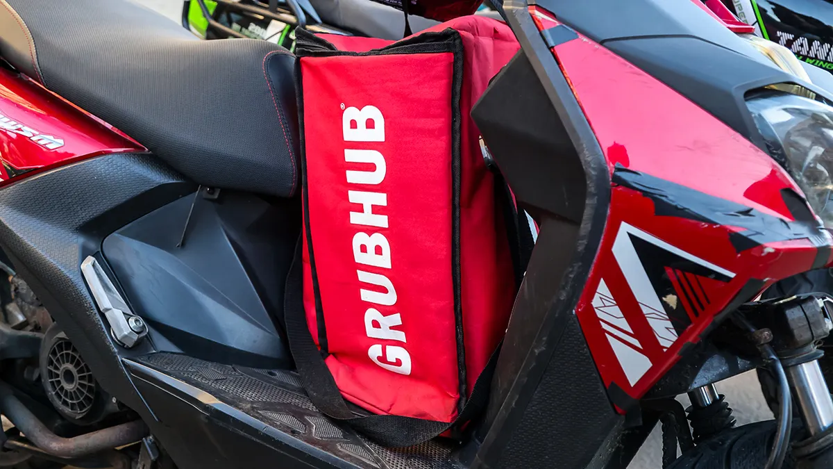 Grubhub bag on a moped.