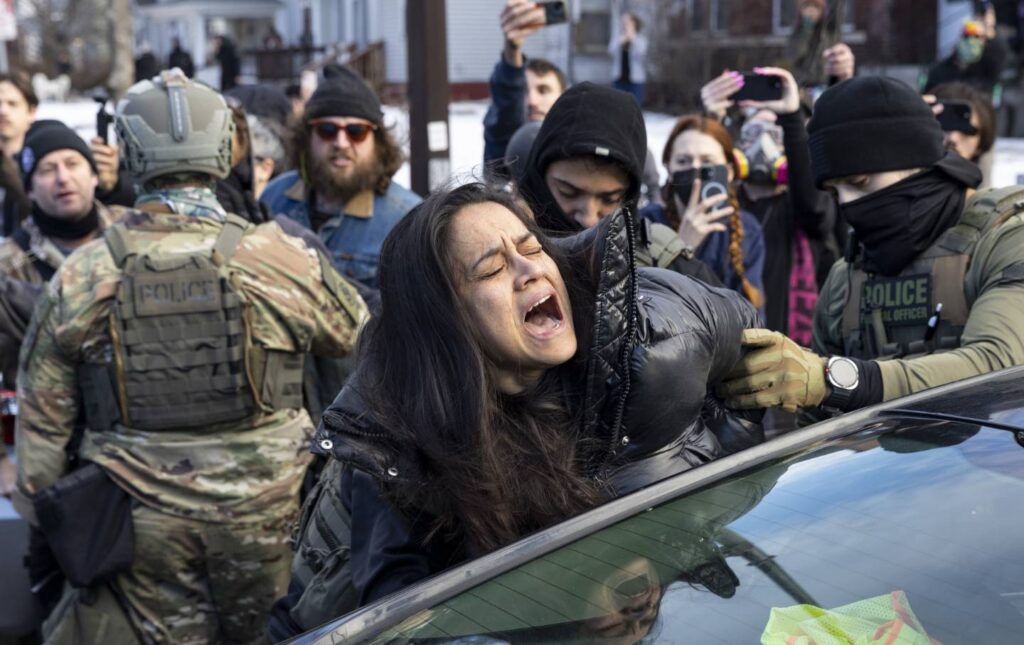 Aliya Rahman being dragged out of her car by ICE agents on January 13, 2026.