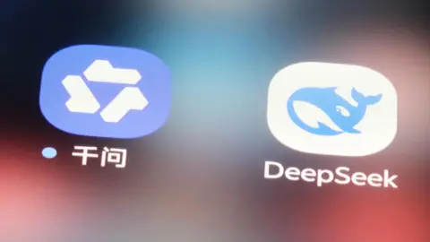 Getty Images Three icons for AI apps. On the left is ChatGPT. In the middle is Qwen, written in two Chinese characters. On the right is DeepSeek.