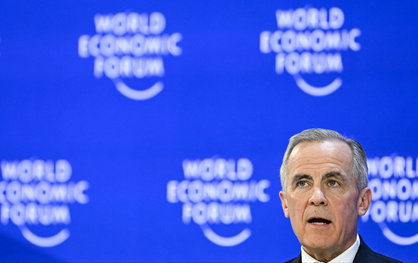 Mark Carney delivers a speech during the World Economic Forum (WEF) annual meeting in Davos on January 20, 2026.
