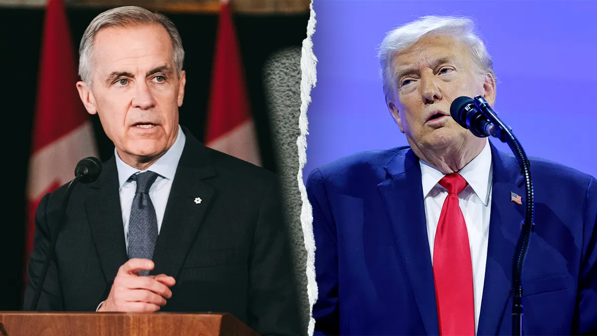 Mark Carney and Donald Trump shown in a split image
