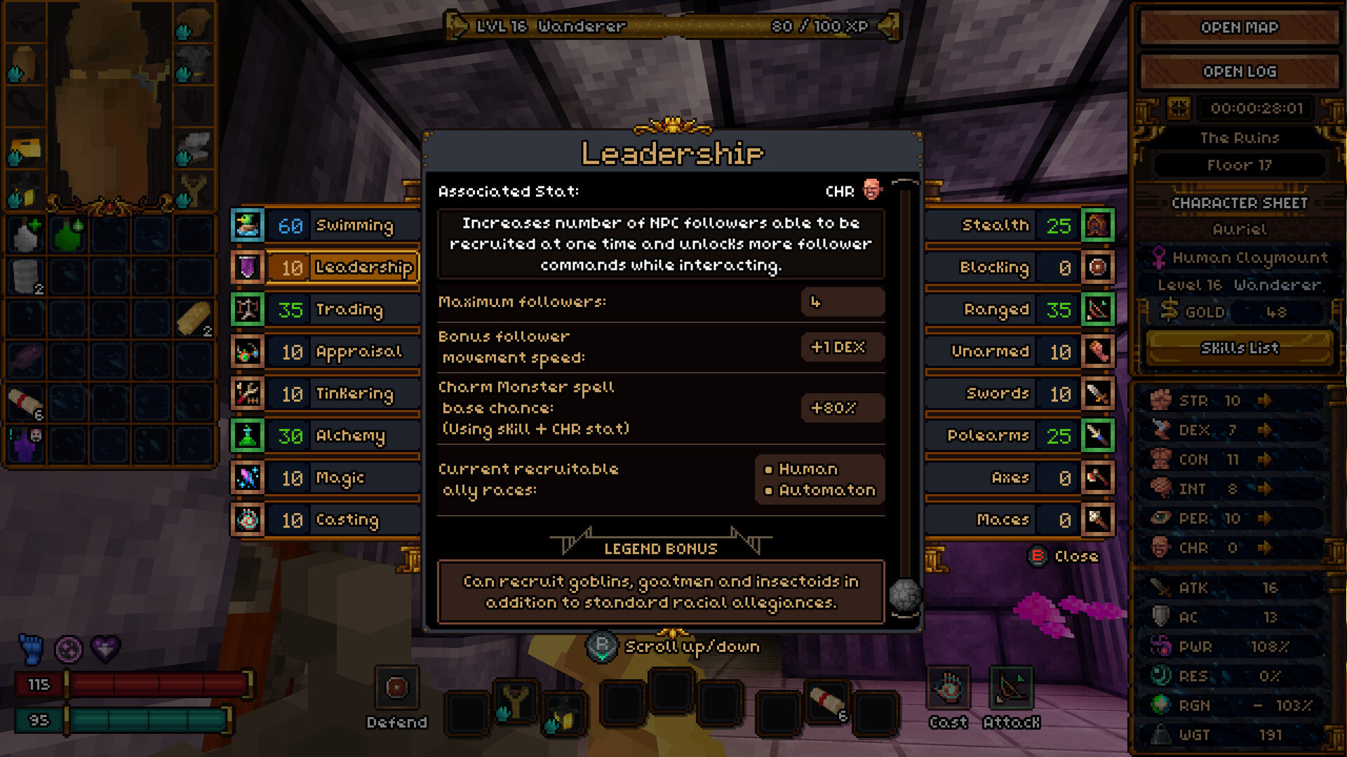 Barony update 5.0 - The player assigns stat points.