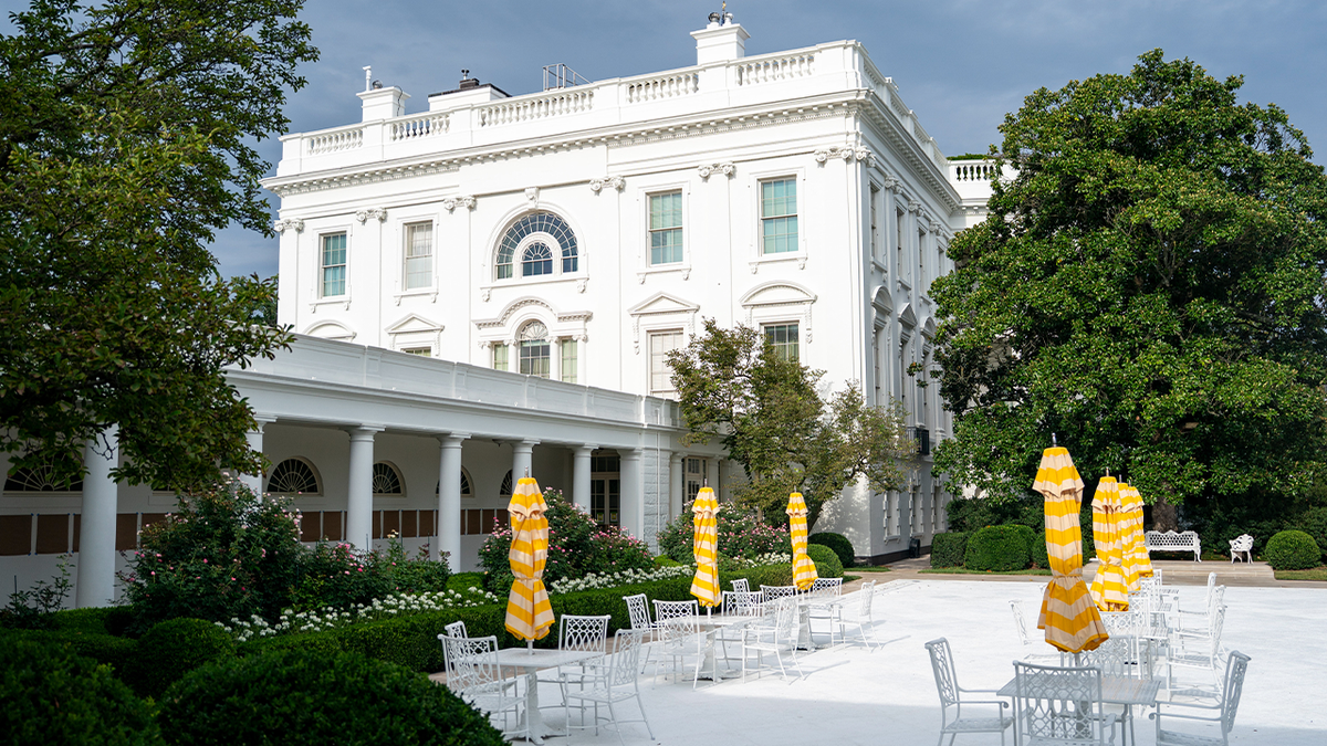 A view of the Trump rose garden after it was paved